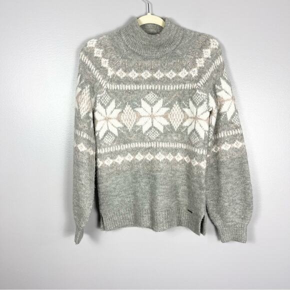 Abercrombie & Fitch High Neck Sweater Woman’s size XS Gray Fair Isle Snowflake - Picture 1 of 10